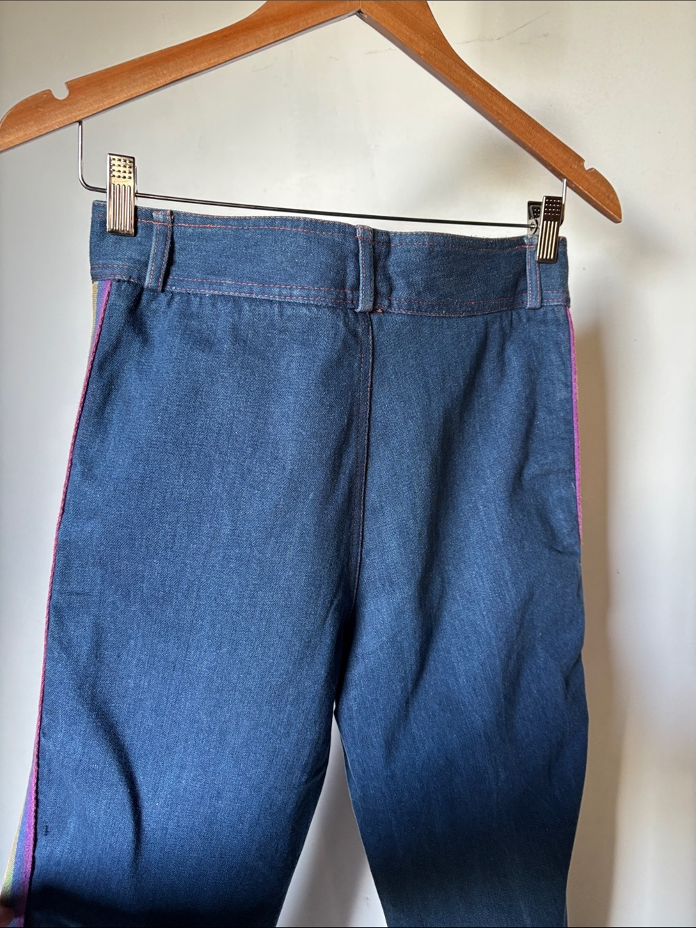 Vintage Navy Flare Jeans with Rainbow Track Side Stripe Size 6 RARE - Picture 9 of 9